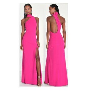 Lulus Keep It Interesting Asymmetrical Cutout Maxi Dress Hot Pink Medium New NWT